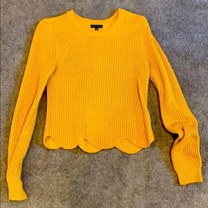 Mustard Crop Sweater w/Scalloped Hem